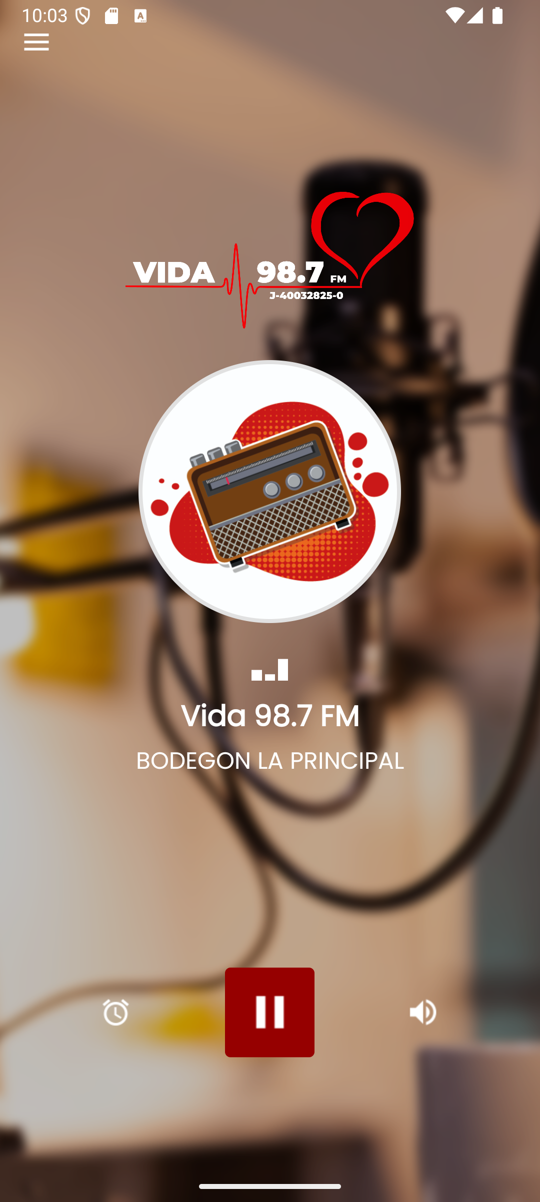 Captura de la app VIDA 98.7 FM