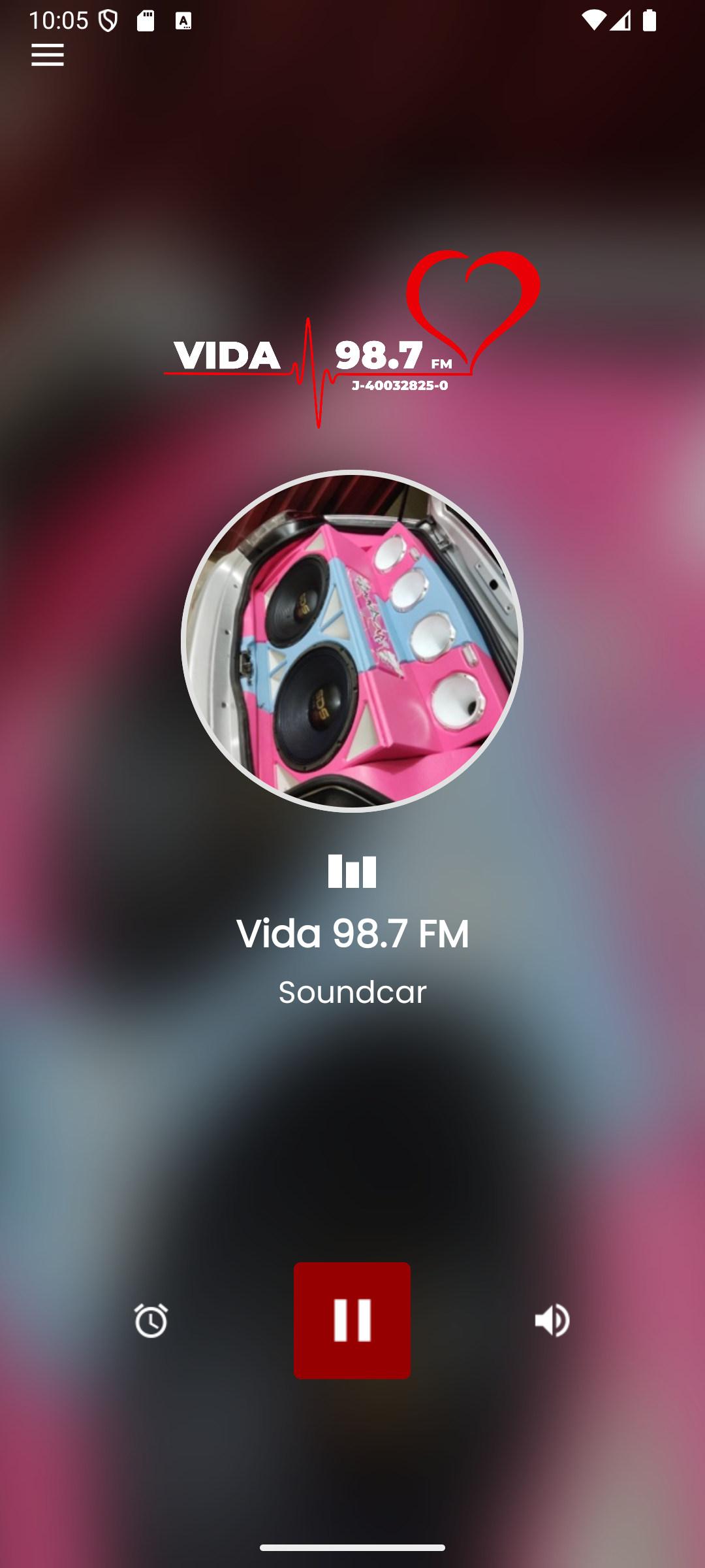 Pantalla Principal con metadata 01 de VIDA 98.7 FM