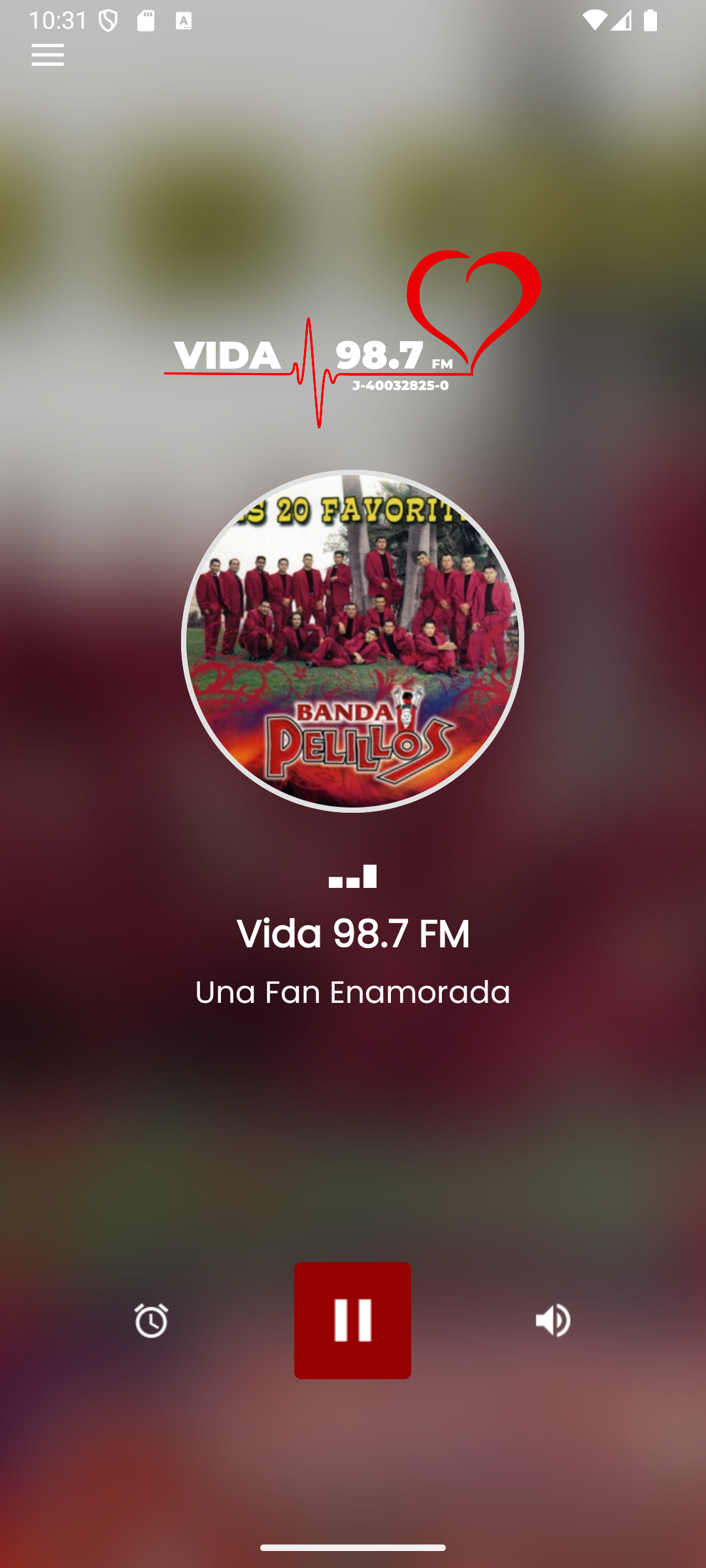 Pantalla Principal con metadata 02 de VIDA 98.7 FM